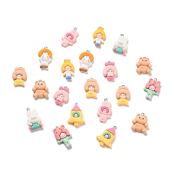 

PandaHall Opaque Resin Pendants, with Platinum Tone Iron Loops, Rabbit & Bear & Girl, Mixed Shapes Charm, Mixed Color, 26~34x17~23x6.5~9mm..., Multicolor