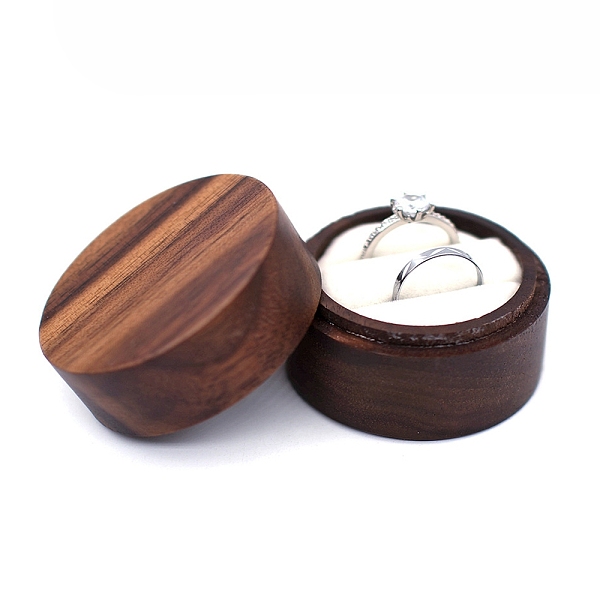 PandaHall Round Wood Couple Ring Storage Boxes, Wooden Wooden Wedding Ring Gift Case with Velvet Inside, for Wedding, Valentine's Day, White...
