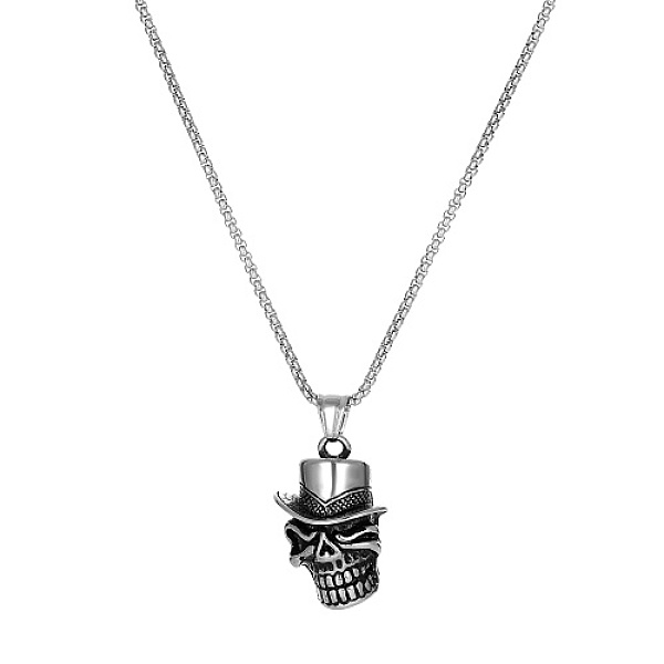 

PandaHall Skull Stainless Steel Pendant Necklaces for Men, Antique Silver, 23.62 inch(60cm), Pendant: 35x23.7mm Stainless Steel Skull