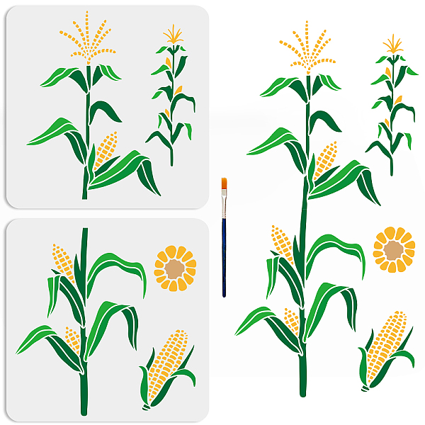 

PandaHall 2pcs Corn Stencil 8.3×21.9inch Splicing Large Cornstalk Stencil for Painting with Paint Brush 11.8×11.8inch Farm Crops Template...
