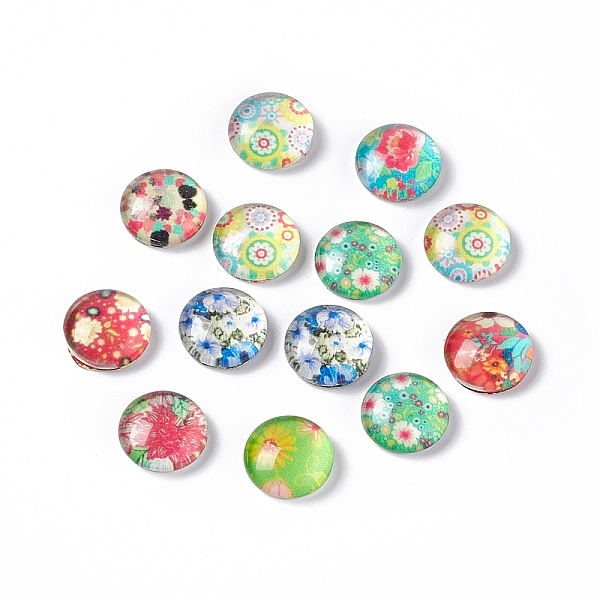 

PandaHall Half Round/Dome Floral Printed Glass Flatback Cabochons, Mixed Color, 10x4mm Glass Half Round Multicolor