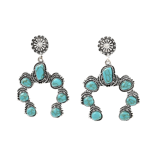 

PandaHall Flower Synthetic Turquoise Dangle Stud Earrings, Zinc Alloy Long Drop Earrings for Women, Antique Silver, 53x37.5mm Synthetic...