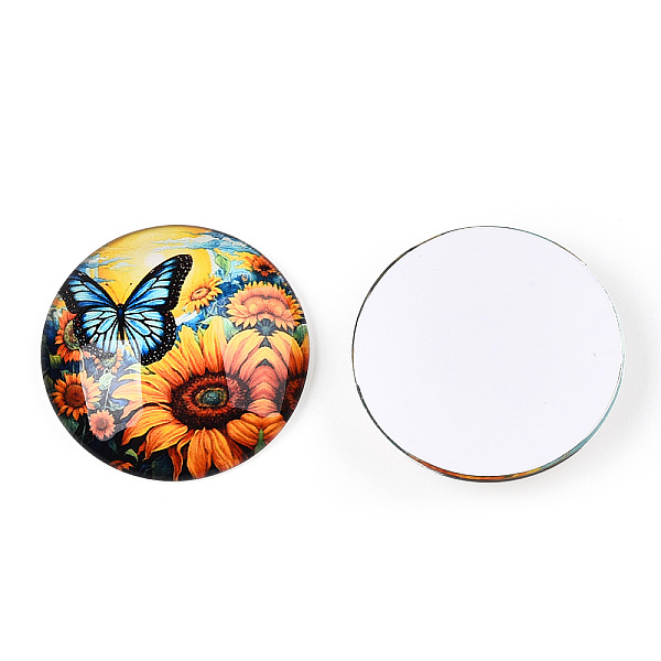 

PandaHall Glass Cabochons, Half Round with Sunflower Pattern, Gold, 35x9mm Glass Half Round Gold