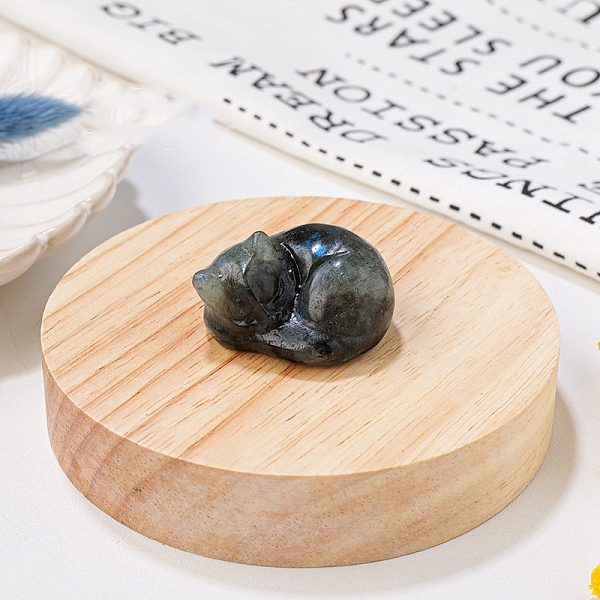 

PandaHall Natural Labradorite Display Decorations, Reiki Energy Stone Figurine, Sleeping Cat, 33.5x39x23.5mm Labradorite Cat Shape