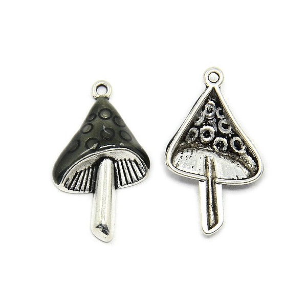 

PandaHall Mushroom Antique Silver Tone Alloy Enamel Pendants, Coffee, 29x17x5mm, Hole: 1mm Alloy+Enamel Mushroom Brown