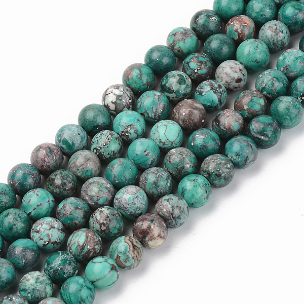 

PandaHall Natural American Turquoise Beads Strands, Dyed & Heated, Round, Teal, 6mm, Hole: 1mm, about 59~60pcs/strand, 15-1/8 inch(38.5cm)..., Cyan