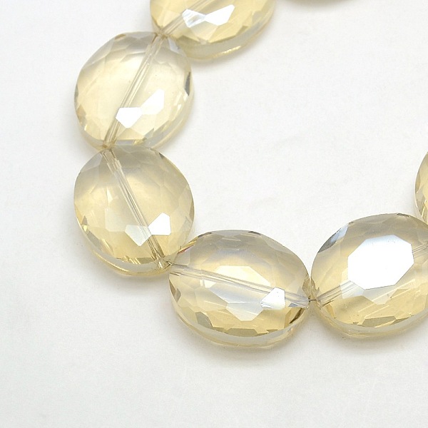 

PandaHall Faceted Electroplate Crystal Glass Oval Beads Strands, Rainbow Color Plated, Pale Goldenrod, 24x20x10mm, Hole: 1mm, about...
