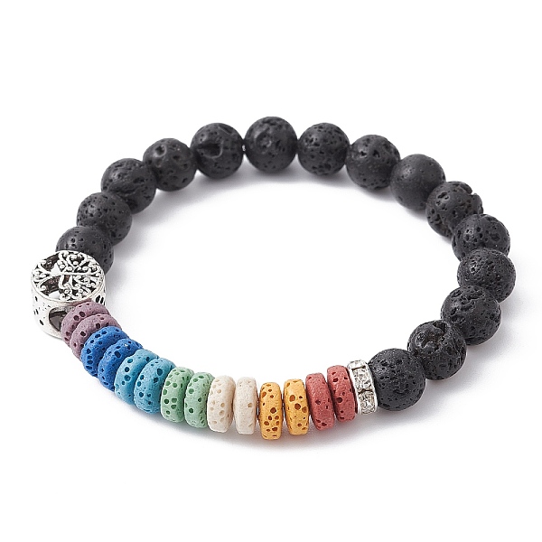

PandaHall Dyed Natural Lava Rock Beaded Stretch Bracelets for Women, Yoga Chakra Jewelry, with Alloy Tree of Life Beaded, Colorful, Inner...