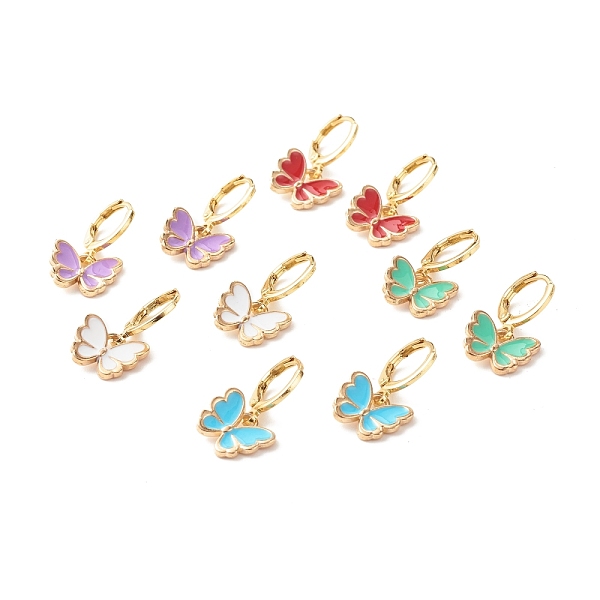 

PandaHall Butterfly Enamel Dangle Huggie Hoop Earrings, Alloy Charm Drop Earrings for Girl Women, Golden, Mixed Color, 22mm, Pin: 1mm Alloy..., Multicolor