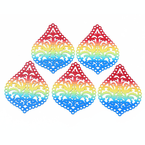

PandaHall 430 Stainless Steel Filigree Joiners, Spray Painted, Etched Metal Embellishments, Rhombus, Colorful, 52x42.5x0.5mm, Hole: 1.6mm...