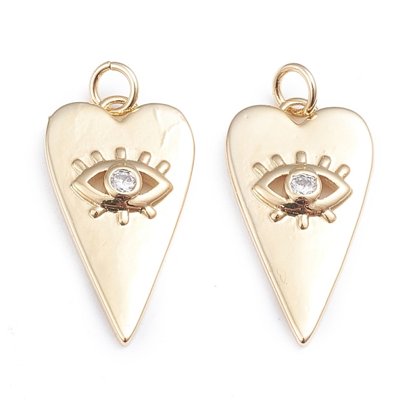 

PandaHall Brass Micro Pave Cubic Zirconia Pendants, with Jump Rings, Long-Lasting Plated, Heart with Evil Eye, Real 18K Gold Plated, Clear...