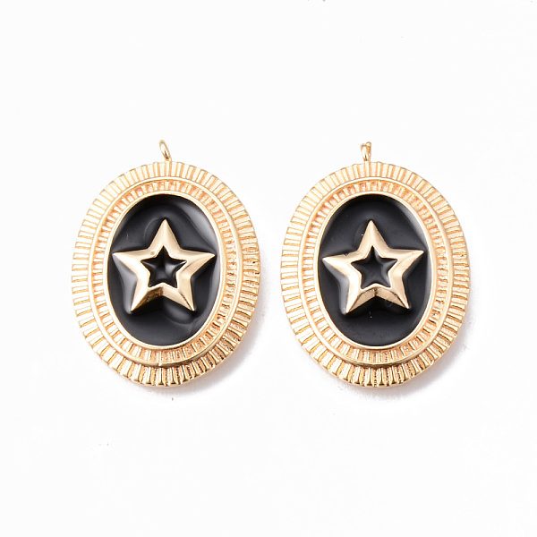 

PandaHall Brass Enamel Pendants, Nickel Free, Oval with Star, Real 18K Gold Plated, Black, 23.5x17.5x2.5mm, Hole: 0.8mm Brass+Enamel Oval...