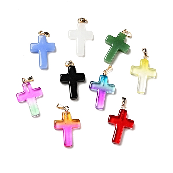 

PandaHall Glass Pendants, with Golden Plated Iron Findings, Cross, Mixed Color, 28.5x18x4.5mm, Hole: 5.5x3mm Iron+Glass Cross Multicolor