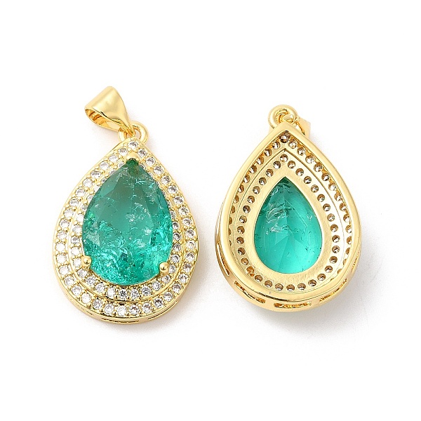 

PandaHall Real 16K Gold Plated Brass Micro Pave Cubic Zirconia Pendants, with Glass, Teardrop Charms, Green, 23.5x16x7mm, Hole: 5x3.5mm...