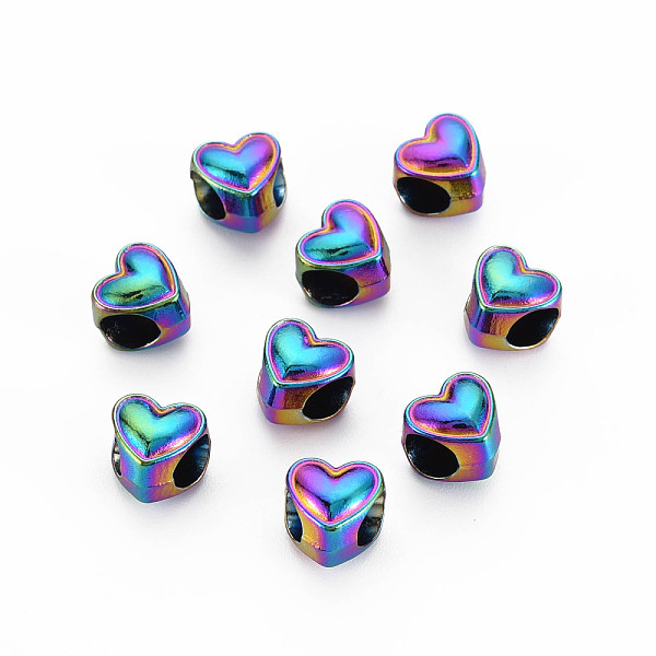 

PandaHall Rack Plating Rainbow Color Alloy European Beads, Large Hole Beads, Cadmium Free & Nickel Free & Lead Free, Heart, 8x8.5x7.5mm...