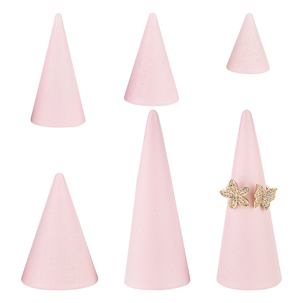 PandaHall 10Pcs 5 Styles Solid Wood Cone Ring Holders, for Ring Display, Pink, 2~3.5x4~7.85cm, 2pcs/style Wood Pink