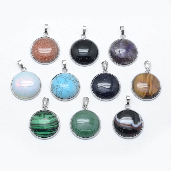 

PandaHall Natural & Synthetic Mixed Stone Pendants, with 201 Stainless Steel Findings, Flat Round, Stainless Steel Color, 31x26.5x7.5mm...