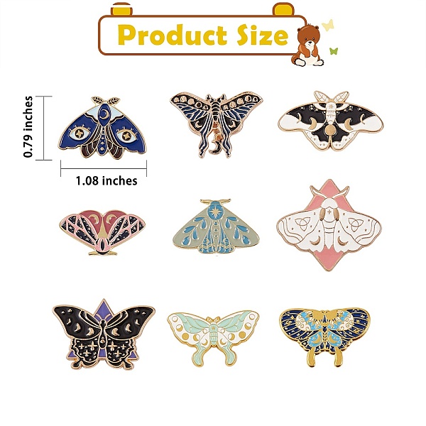 

PandaHall 9Pcs 9 Style Butterfly Alloy Enamel Brooches, Enamel Pin for Backpack Clothes, Mixed Color, 15.5~30x27.5~34x9.5~10mm, 1pc/style..., Multicolor