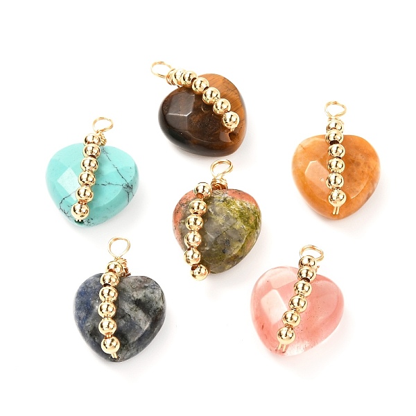 

PandaHall Natural & Synthetic Faceted Gemstone Pendants, with Brass Beads & Copper, Heart, Real 18K Gold Plated, 21~22x15~16x11~12mm, Hole...