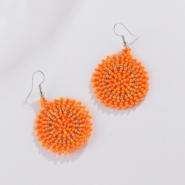 

PandaHall Glass Seed Braided Dangle Earrings for Women, Bohemian Style, Flat Round, Dark Orange, 53x35mm Glass