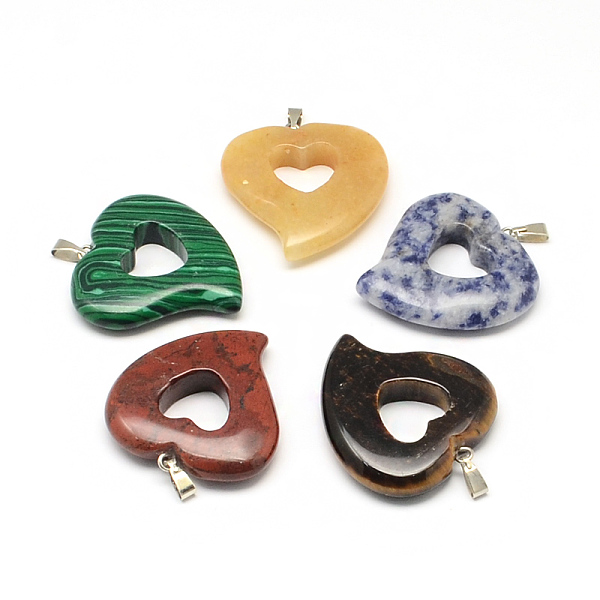 

PandaHall Heart Natural & Synthetic Mixed Stone Pendants, with Platinum Tone Brass Findings, Mixed Color, 33x30~31x6mm, Hole: 6x2mm Mixed..., Multicolor