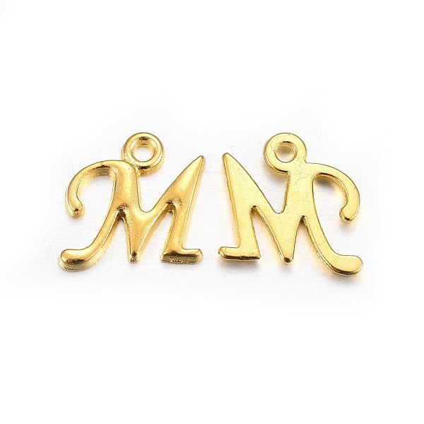

PandaHall Golden Plated Alloy Letter Pendants, Rack Plating, Cadmium Free & Lead Free, Letter.M, 13x13x2mm, Hole: 1.5mm Alloy Letter