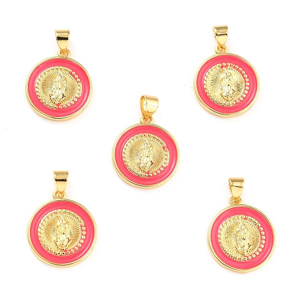 

PandaHall Brass Enamel Pendants, Cadmium Free & Lead Free, Long-Lasting Plated, Flat Round with Virgin Mary, Real 18K Gold Plated, Salmon..., Red