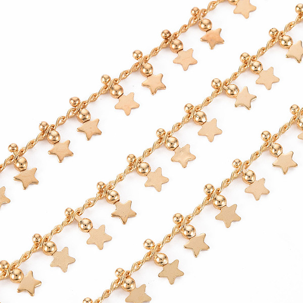 

PandaHall Handmade Brass Curb Chains, Soldered, with Spool, Star Charms, Real 18K Gold Plated, 2.5x1.5x0.3mm, about 16.4 Feet(5m)/roll Brass