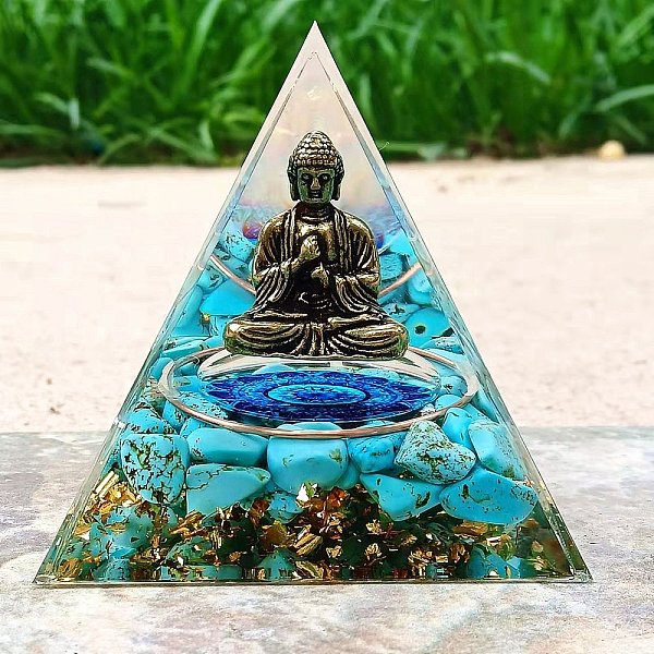 

PandaHall Orgonite Pyramid Resin Energy Generators, Reiki Synthetic Turquoise Chips Inside for Home Office Desk Decoration, 60x60x60mm...
