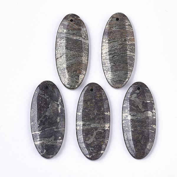 

PandaHall Natural Pyrite Pendants, Oval, 41x18x4~5mm, Hole: 1.5mm Pyrite Oval
