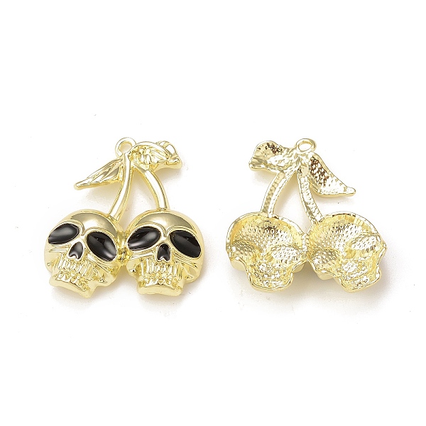 

PandaHall Rack Plating Alloy Enamel Pendants, Cherry with Skull Charm, Golden, 31.5x27.5x5.5mm, Hole: 1.8mm Alloy+Enamel Skull Black