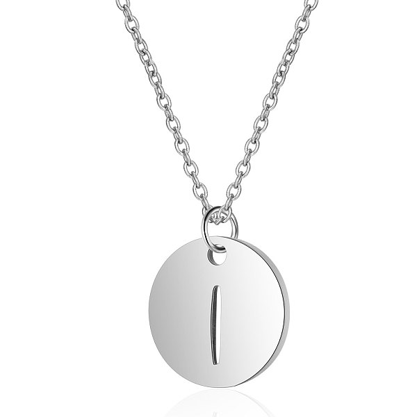 

PandaHall 201 Stainless Steel Initial Pendants Necklaces, with Cable Chains, Flat Round with Letter, Stainless Steel Color, Letter.I, 16.3...