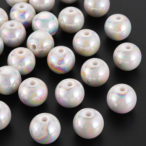 

PandaHall Opaque Acrylic Beads, AB Color Plated, Round, White, 16x15mm, Hole: 2.8mm, about 220pcs/500g Acrylic Round White