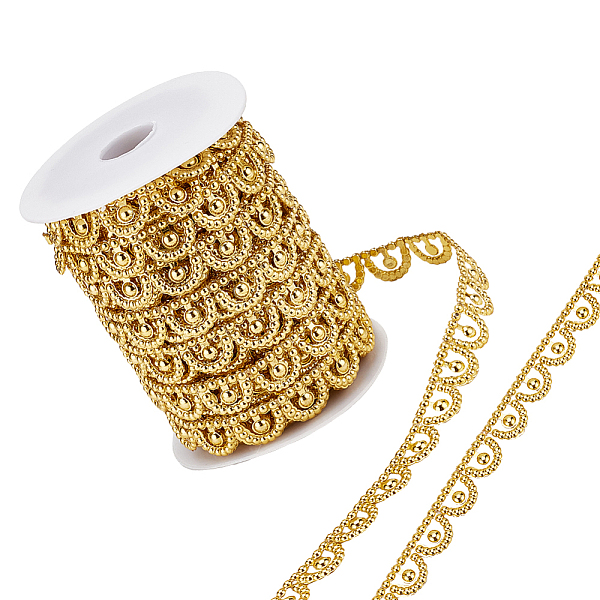 

PandaHall ABS Plastic Beaded Trimming, Edge Lace Ribbon, with Plastic Empty Spools, Gold, 16x2mm, about 16.40 Yards(15m)/Roll ABS Plastic...