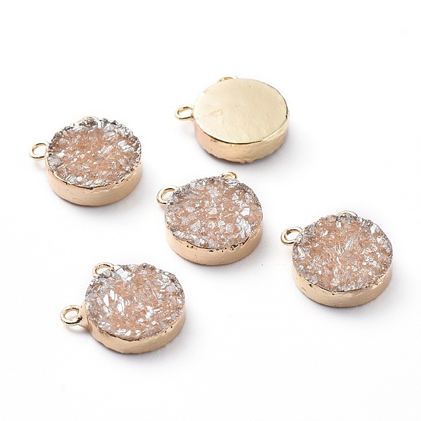 

PandaHall Electroplate Natural Druzy Agate Charms, with Light Gold Plated Brass Findings, Flat Round, 14.5x12x4mm, Hole: 1.7mm Druzy Agate...