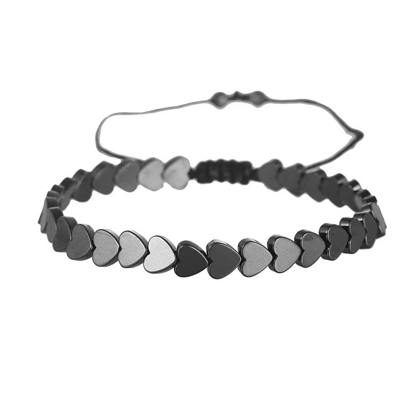 

PandaHall Synthetic Hematite Braided Bead Braeclet, Heart Hematite Heart