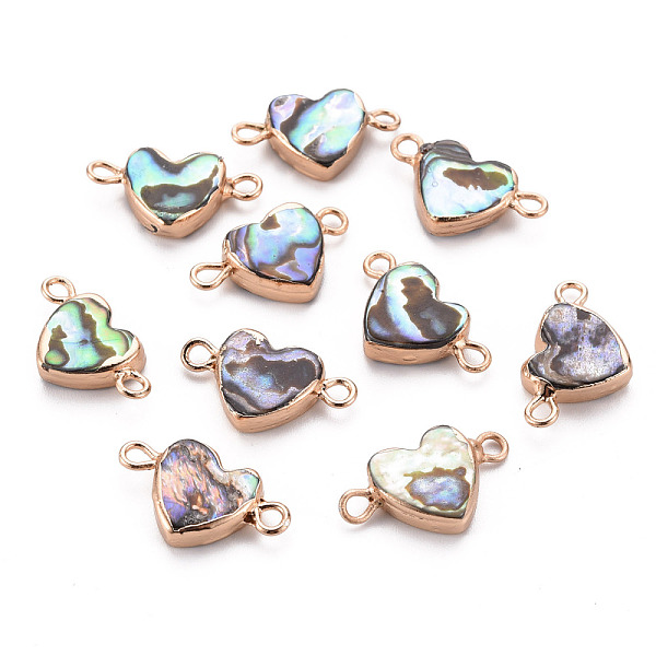 

PandaHall Electroplated Natural Abalone Shell/Paua Links Connectors, with Golden Iron Findings, Heart, 10.5x17.5~18.5x3.5mm, Hole: 1.8mm...
