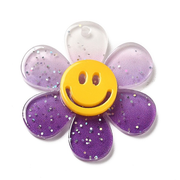 

PandaHall Gradient Color Transparent Acrylic Pendants, with Sequins, Sunflower with Smiling Face Charm, Purple, 30x27x4mm, Hole: 1.6mm...