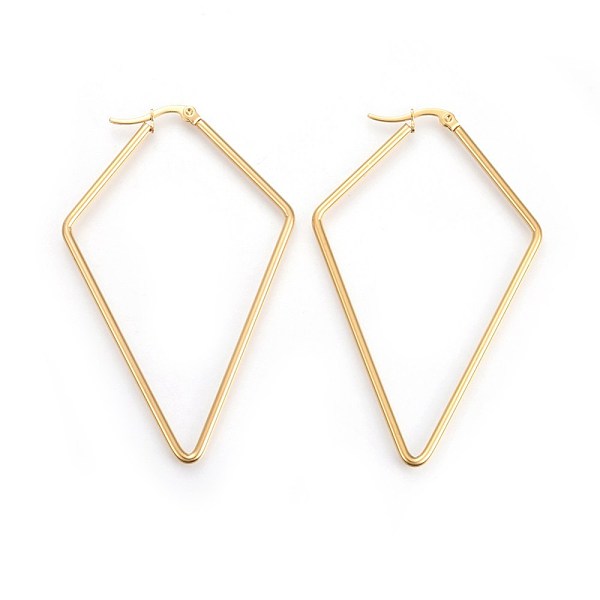

PandaHall 201 Stainless Steel Angular Hoop Earrings, with 304 Stainless Steel Pin, Hypoallergenic Earrings, Rhombus, Golden, 12 Gauge...