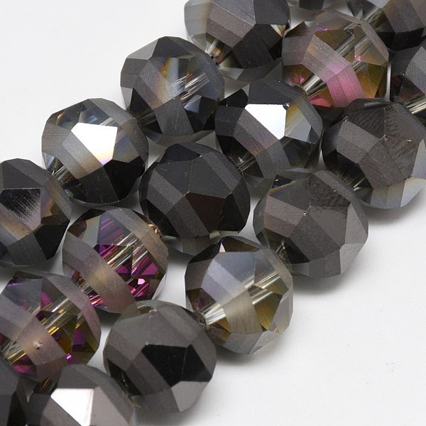 

PandaHall Electroplate Glass Beads Strands, Rainbow Plated, Frosted, Faceted, Round, Black, 7~8x7mm, Hole: 1.5mm, about 72pcs/strand, 19.68...