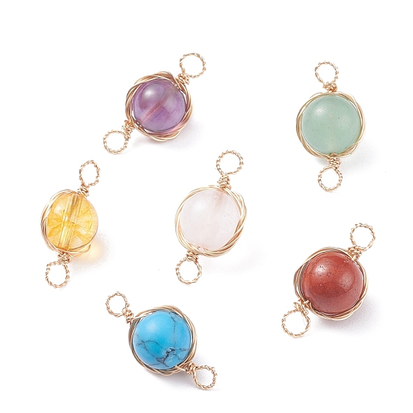 PandaHall Natural & Synthetic Gemstone Connector Charms, with Light Gold Tone Brass Wire Wrapped, Round, 18.5~19.5x9.5~10x8~8.5mm, Hole: 3mm... PandaHall Natural & Synthetic Gemstone Connector Charms, with Light Gold Tone Brass Wire Wrapped, Round, 18.5~19.5x9.5~10x8~8.5mm, Hole: 3mm...