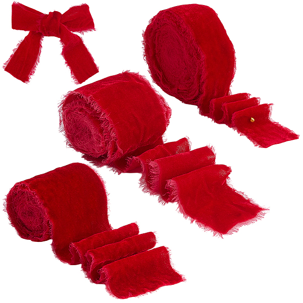 3 Rolls 3 Styles Frayed Polyester Ribbon