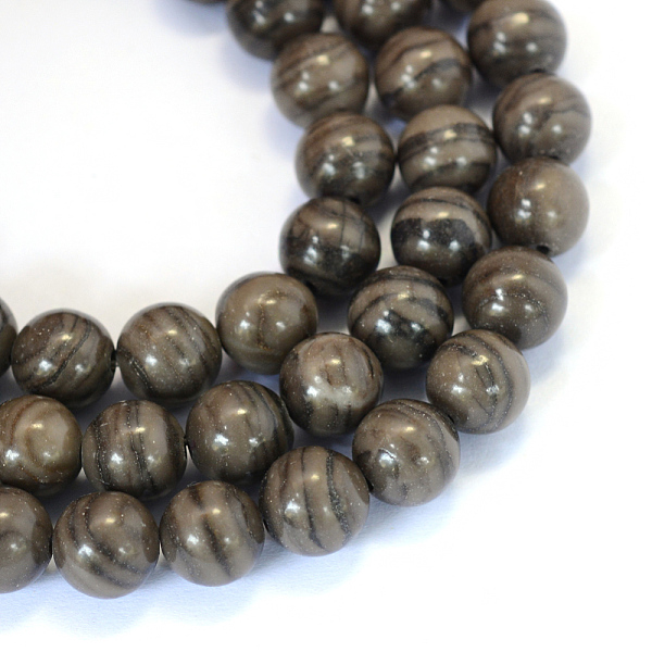 

PandaHall Natural Black Wood Lace Stone Round Bead Strands, 10~10.5mm, Hole: 1.2mm, about 36pcs/strand, 15.5 inch Wood Lace Stone Round