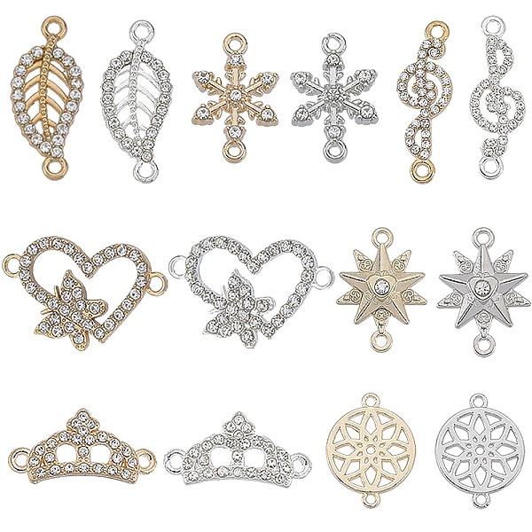 

PandaHall SUNNYCLUE 56Pcs 14 Style Alloy Crystal Rhinestone Connector Charms, Heart & Star & Snowflake & Crown & Leaf, Mixed Color...