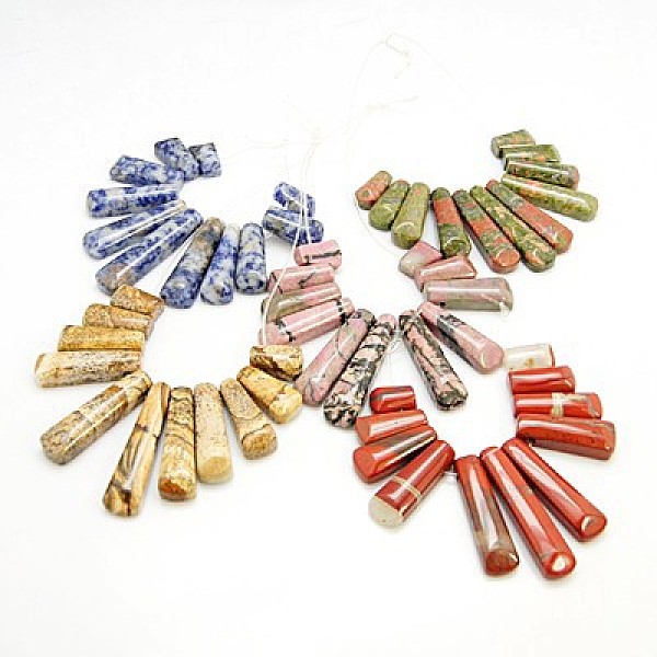 

PandaHall Natural Mixed Gemstone Beads Strands, Rectangle, 15~40x9~10x6~7mm, hole: 1mm, 11pcs/strand, 3.5 inch Mixed Stone Rectangle