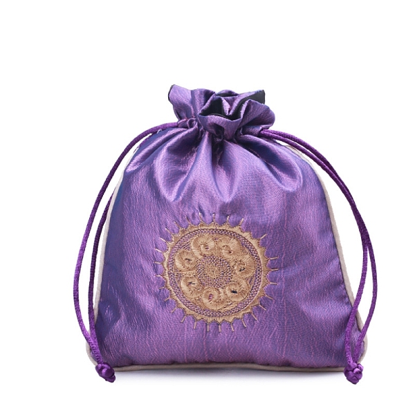 

PandaHall Chinese Style Rectangle Brocade Drawstring Bags, Organza Pouches Gift Jewelry Packaging Bag, Medium Purple, 15x13cm Cloth...
