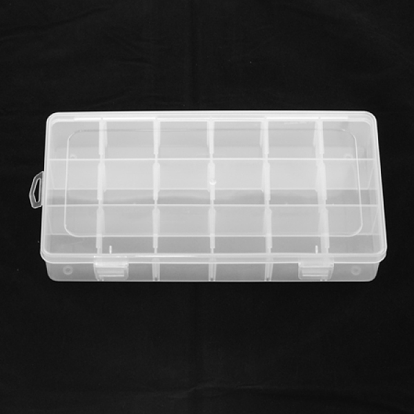 PandaHall Plastic Bead Containers, Adjustable Dividers Box, 18 Compartments, Rectangle, Clear, 235x128x43mm, Compartment: 37x37mm Plastic...