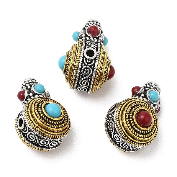 

PandaHall Rack Plating Tibetan Style Alloy 3 Hole Guru Beads, T-Drilled Beads, with Synthetic Turquoise, Gourd, Cadmium Free & Lead Free...