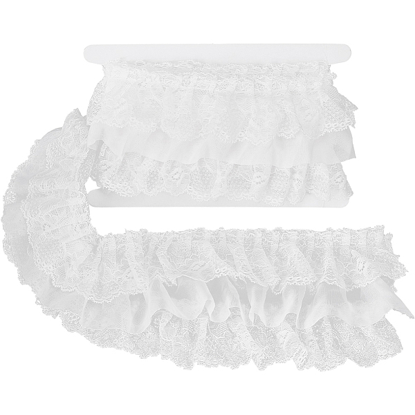 

PandaHall Gorgecraft 2 Yards 3 Layer Polyester Organza Ruffled Pleated Lace Flower Fabric Trim, Garment Accessories, Floral White...