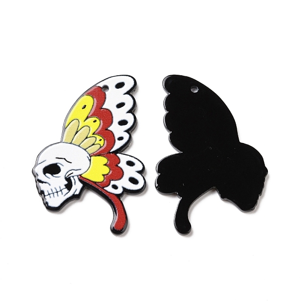 

PandaHall Halloween Printed Acrylic Pendants, Skull Style, Butterfly Farm, 46.5x31x2.3mm, Hole: 1.8mm Acrylic Building White